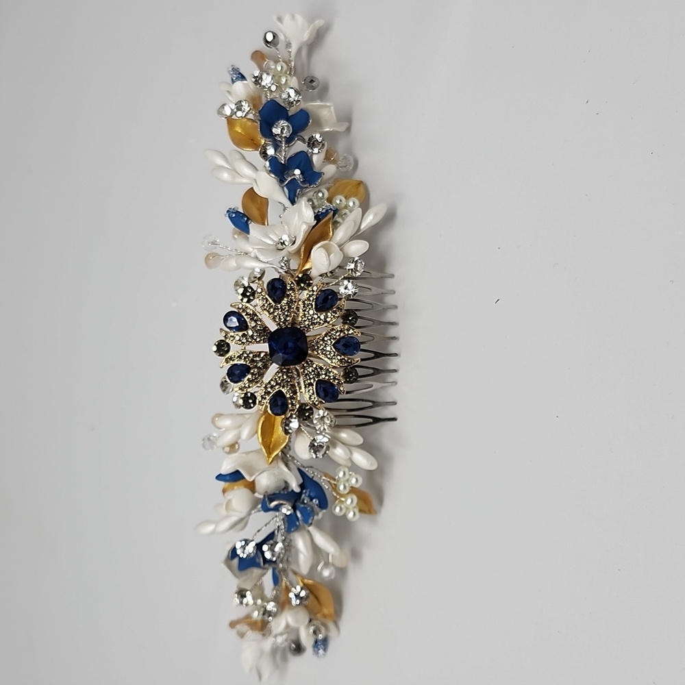 Elegant Blue and Gold Floral Headband